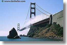 bridge, california, fog, golden gate, golden gate bridge, horizontal, national landmarks, over, pouring, san francisco, west coast, western usa, photograph