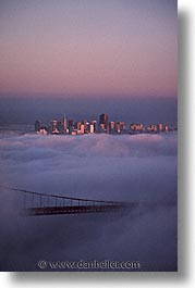 bridge, california, fog, golden gate, golden gate bridge, national landmarks, san francisco, sunsets, vertical, west coast, western usa, photograph