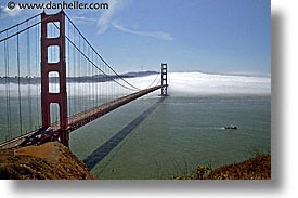 bridge, california, fog, golden gate, golden gate bridge, half, horizontal, national landmarks, san francisco, west coast, western usa, photograph
