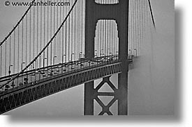 black and white, bridge, california, fog, golden gate, golden gate bridge, half, horizontal, national landmarks, san francisco, west coast, western usa, photograph