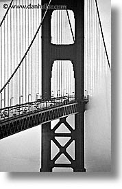 black and white, bridge, california, fog, golden gate, golden gate bridge, half, national landmarks, san francisco, vertical, west coast, western usa, photograph