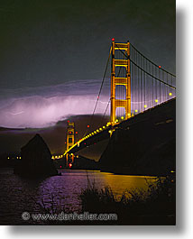 bridge, california, golden gate, golden gate bridge, lightning, national landmarks, san francisco, vertical, west coast, western usa, photograph