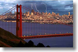 bridge, california, golden gate, golden gate bridge, horizontal, lightning, national landmarks, san francisco, west coast, western usa, photograph