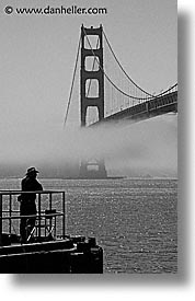 black and white, bridge, california, golden gate, golden gate bridge, men, national landmarks, san francisco, silhouettes, vertical, west coast, western usa, photograph