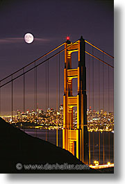 bridge, california, golden gate, golden gate bridge, moon, national landmarks, san francisco, vertical, west coast, western usa, photograph