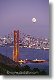bridge, california, golden gate, golden gate bridge, moon, national landmarks, san francisco, vertical, west coast, western usa, photograph