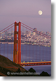 bridge, california, golden gate, golden gate bridge, moon, national landmarks, san francisco, vertical, west coast, western usa, photograph