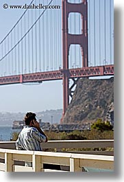 bridge, california, cell phone, golden gate, golden gate bridge, men, national landmarks, san francisco, vertical, west coast, western usa, photograph