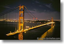 bridge, california, golden gate, golden gate bridge, horizontal, national landmarks, nite, san francisco, west coast, western usa, photograph