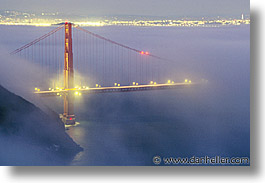 bridge, california, fog, golden gate, golden gate bridge, horizontal, national landmarks, nite, san francisco, west coast, western usa, photograph