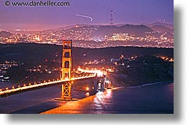 bridge, california, golden gate, golden gate bridge, horizontal, long exposure, national landmarks, nite, san francisco, twin peaks, west coast, western usa, photograph