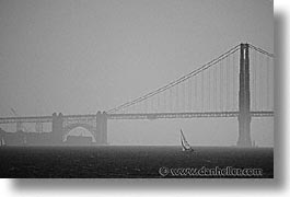 black and white, bridge, california, golden gate, golden gate bridge, horizontal, national landmarks, sailboats, san francisco, west coast, western usa, photograph