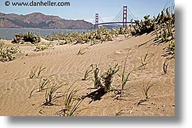 bridge, california, golden gate, golden gate bridge, horizontal, national landmarks, san francisco, sand, west coast, western usa, photograph