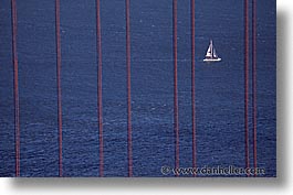 bridge, california, golden gate, horizontal, national landmarks, sailing, san francisco, west coast, western usa, wires, photograph