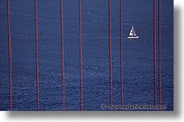 bridge, california, golden gate, horizontal, national landmarks, sailing, san francisco, west coast, western usa, wires, photograph