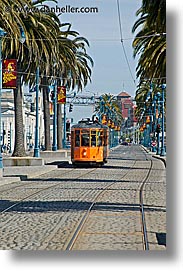 california, embarcadero, san francisco, tram, vertical, west coast, western usa, photograph