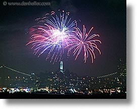 california, coit, fireworks, horizontal, long exposure, nite, san francisco, towers, west coast, western usa, photograph
