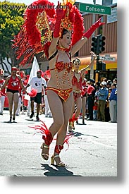 bikinis, california, carnival, dancers, people, private industry counsel, red, san francisco, vertical, west coast, western usa, youth opportunity, photograph