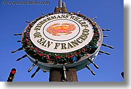 california, christmas, fishermen, golden gate bridge, horizontal, piers, san francisco, signs, west coast, western usa, wharf, photograph