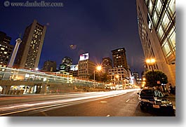 california, cityscapes, geary, horizontal, light streaks, long exposure, nite, san francisco, streets, traffic, union square, west coast, western usa, photograph