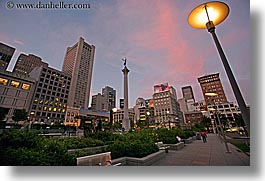 california, cityscapes, dusk, horizontal, lamp posts, nite, san francisco, union square, west coast, western usa, photograph