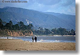 beaches, california, horizontal, mountains, nature, ocean, palm trees, pedestrians, plants, santa barbara, trees, water, west coast, western usa, photograph