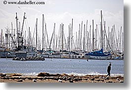 beaches, california, horizontal, men, sailboats, santa barbara, walking, west coast, western usa, photograph