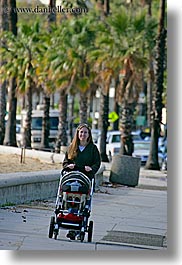 babies, boys, california, childrens, jills, mothers, nature, palm trees, people, plants, pushing, santa barbara, stroller, trees, vertical, west coast, western usa, womens, photograph