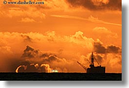 california, clouds, flash, green, horizontal, nature, oil rig, santa barbara, sky, structures, sun, sunsets, west coast, western usa, photograph