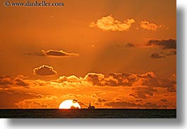 california, clouds, horizontal, nature, ocean, oil rig, oils, rigs, santa barbara, sky, structures, sun, sunsets, west coast, western usa, photograph