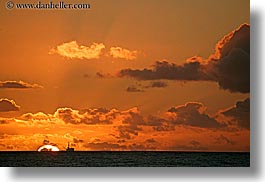 california, clouds, horizontal, nature, ocean, oil rig, oils, rigs, santa barbara, sky, structures, sun, sunsets, west coast, western usa, photograph