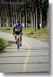 bicycles, bicyclists, california, nature, palm trees, paths, plants, santa barbara, transportation, trees, vertical, west coast, western usa, photograph
