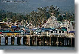 amusement park, boardwalk, california, coaster, horizontal, piers, rides, roller, roller coaster, santa cruz, structures, west coast, western usa, photograph