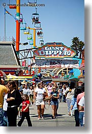 amusement park, boardwalk, california, crowds, dipper, giants, people, santa cruz, signs, vertical, west coast, western usa, photograph