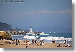 beaches, buildings, california, coastline, crowds, horizontal, hot, lighthouses, nature, ocean, people, santa cruz, structures, water, waves, west coast, western usa, photograph