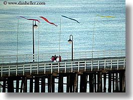 california, coastline, flags, horizontal, lamp posts, nature, ocean, piers, santa cruz, structures, water, west coast, western usa, photograph