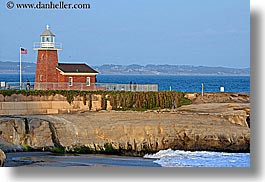 bricks, buildings, california, coastline, flags, horizontal, lighthouses, materials, nature, ocean, santa cruz, structures, water, west coast, western usa, photograph