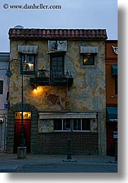 buildings, california, garden mall, lamp posts, nite, santa cruz, storefronts, stores, structures, vertical, west coast, western usa, photograph