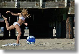 activities, allie, beaches, blonds, california, childrens, girls, horizontal, kick, kicking, people, santa cruz, west coast, western usa, photograph