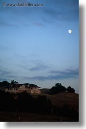 buildings, california, dusk, houses, moon, sonoma, vertical, west coast, western usa, photograph