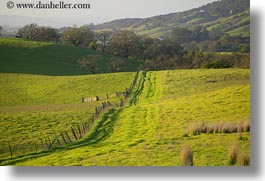 california, fences, fields, green, horizontal, long, scenics, sonoma, west coast, western usa, photograph