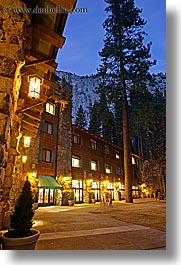 ahwahnee, buildings, california, hotels, lights, long exposure, nite, structures, vertical, west coast, western usa, yosemite, photograph