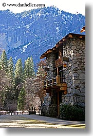 ahwahnee, buildings, california, hotels, mountains, structures, vertical, west coast, western usa, yosemite, photograph
