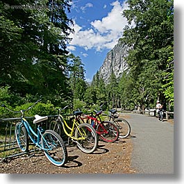bicycles, bikes, california, colorful, square format, transportation, west coast, western usa, yosemite, photograph