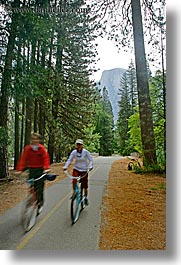 bicycles, bikes, boys, california, chase, jills, motion blur, paths, people, teenagers, transportation, vertical, west coast, western usa, womens, yosemite, photograph