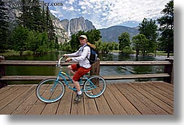 bicycles, bikes, bridge, california, horizontal, jills, motion blur, nature, people, structures, transportation, water, waterfalls, west coast, western usa, womens, yosemite, photograph