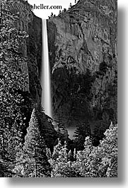 black and white, bridalveil, bridalveil falls, california, falls, long exposure, motion blur, nature, vertical, water, waterfalls, west coast, western usa, yosemite, photograph