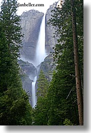 california, falls, nature, slow exposure, trees, vertical, water, waterfalls, west coast, western usa, yosemite, yosemite falls, photograph