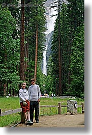 boys, california, chase, forests, jills, mothers, nature, people, plants, teenagers, trees, vertical, water, waterfalls, west coast, western usa, womens, yosemite, photograph
