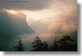 california, clouds, dawn, fog, horizontal, nature, trees, valley, valley view, west coast, western usa, yosemite, photograph